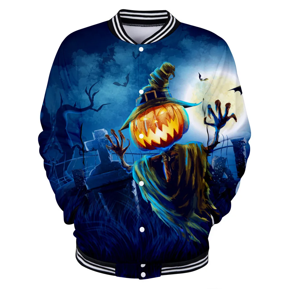 

Спортивная бейсбольная Униформа с узором на Хэллоуин, Европейская и американская трендовая мода, кардиган на пуговицах с 3D принтом, тонкий ...