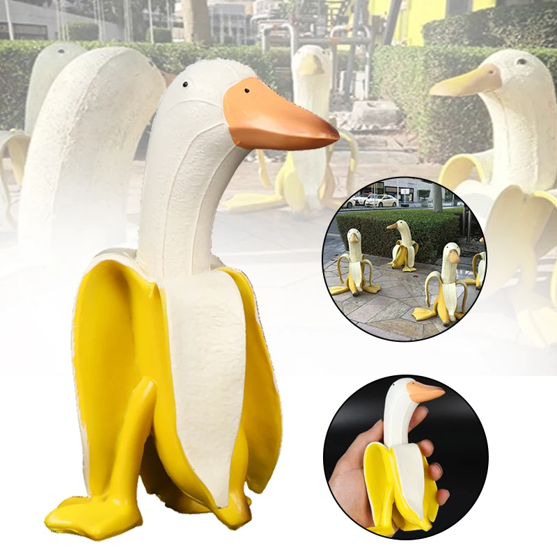 

Banana Duck Art Statue Funny Fruit Animal Ornament Creative Home Desktop Decor for Shelf Office Figurines Decoration Crafts Re