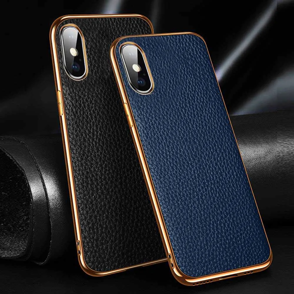 

Чехол из натуральной кожи для Iphone X Xs Max, чехол с гальваническим покрытием, рамка Etui Coque для Iphone Xr Xs, чехлы для телефона, Защитные Чехлы