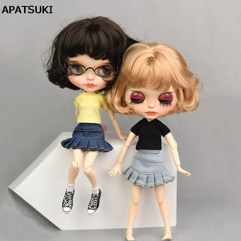Синие джинсы трапециевидная юбка для Blythe футболка куклы топы короткий рукав