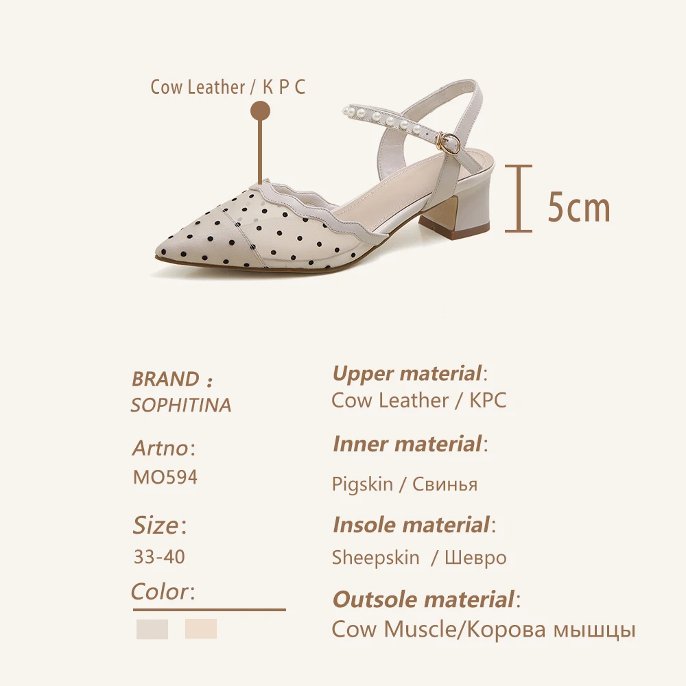 

SOPHITINA Sweet Women's Pumps Sprign Autumn Pointed Toe Breathable Mesh Upper Square Chunky Heeled Pearl Strap Lady Shoes MO594