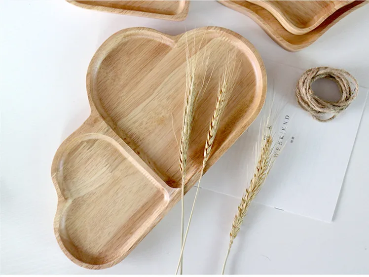 Japan Style Wooden plate love breakfast plate western bread plate star snack plate oak grid Tray