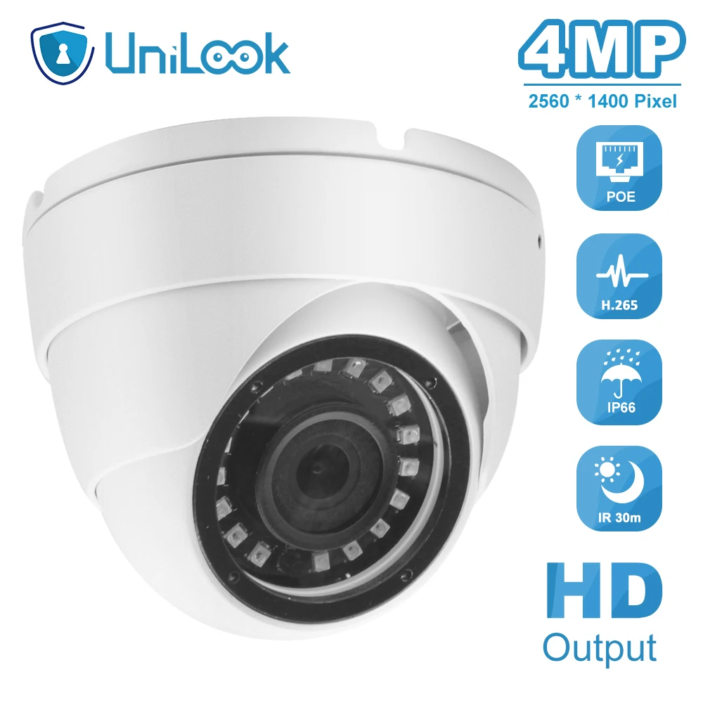 

UniLook 4MP POE IP камера наружного видеонаблюдения IP66 Hikvision совместимая с ночным видением Обнаружение движения Onvif H.265