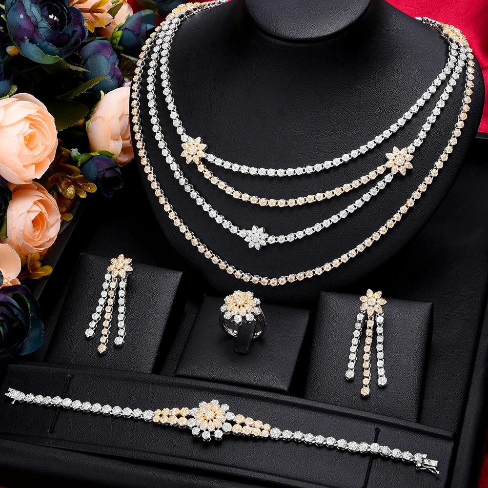 

NEW Trendy 4PCS 3layer Kundan Jewelry Set For Women Wedding Party Cubic Zircon Crystal Dubai Bridal Jewelry Set Jewelry Addict