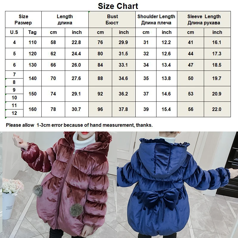 

Children Winter Long Jackets Down Cotton Padded Soft Warm Princess Coat Pom Hooded Lace Parkas Pleuche Outerwear Student Clothes