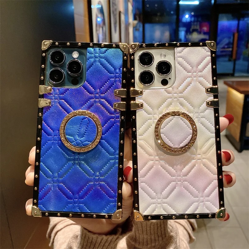 Роскошный брендовый квадратный лазерный кожаный чехол для телефона iPhone 13 12 11 PRO MAX