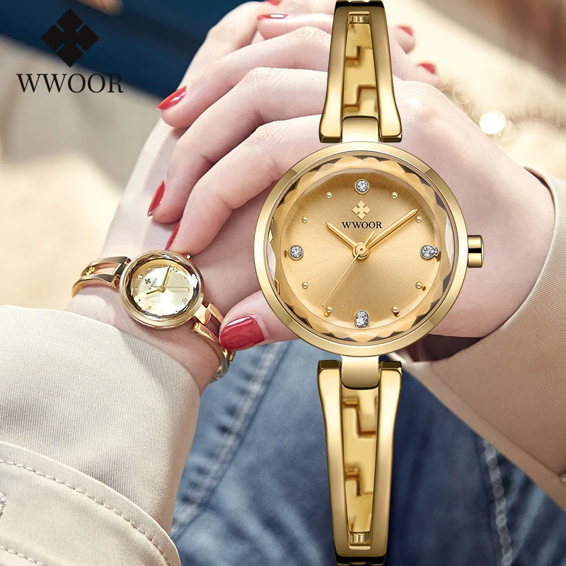 WWOOR повседневные стильные женские часы кварцевые люксовый бренд золотые