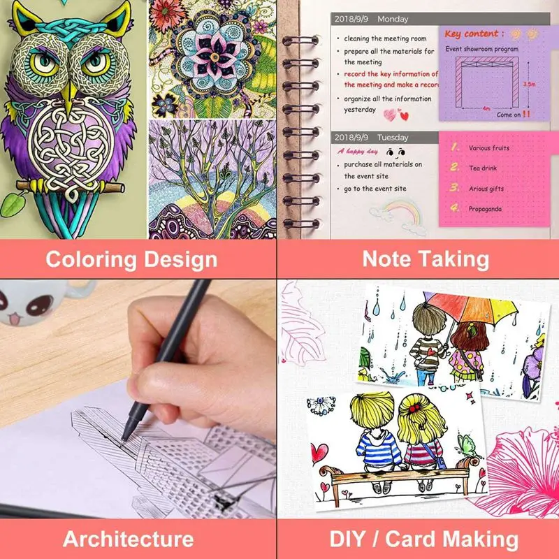 

48 pcs 25mm Black Metal Binder Clips File Paper Clip & 1set Diary Book Pen Color Pen Fine Head Pen Fine Head Drawing Pen