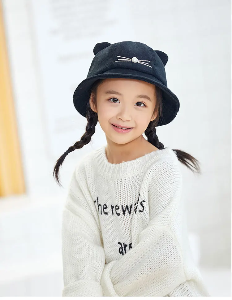 

Winter Bucket Sun Hat Cute Outdoor Cat Ear Hats kid Thick Warm Caps Autumn
