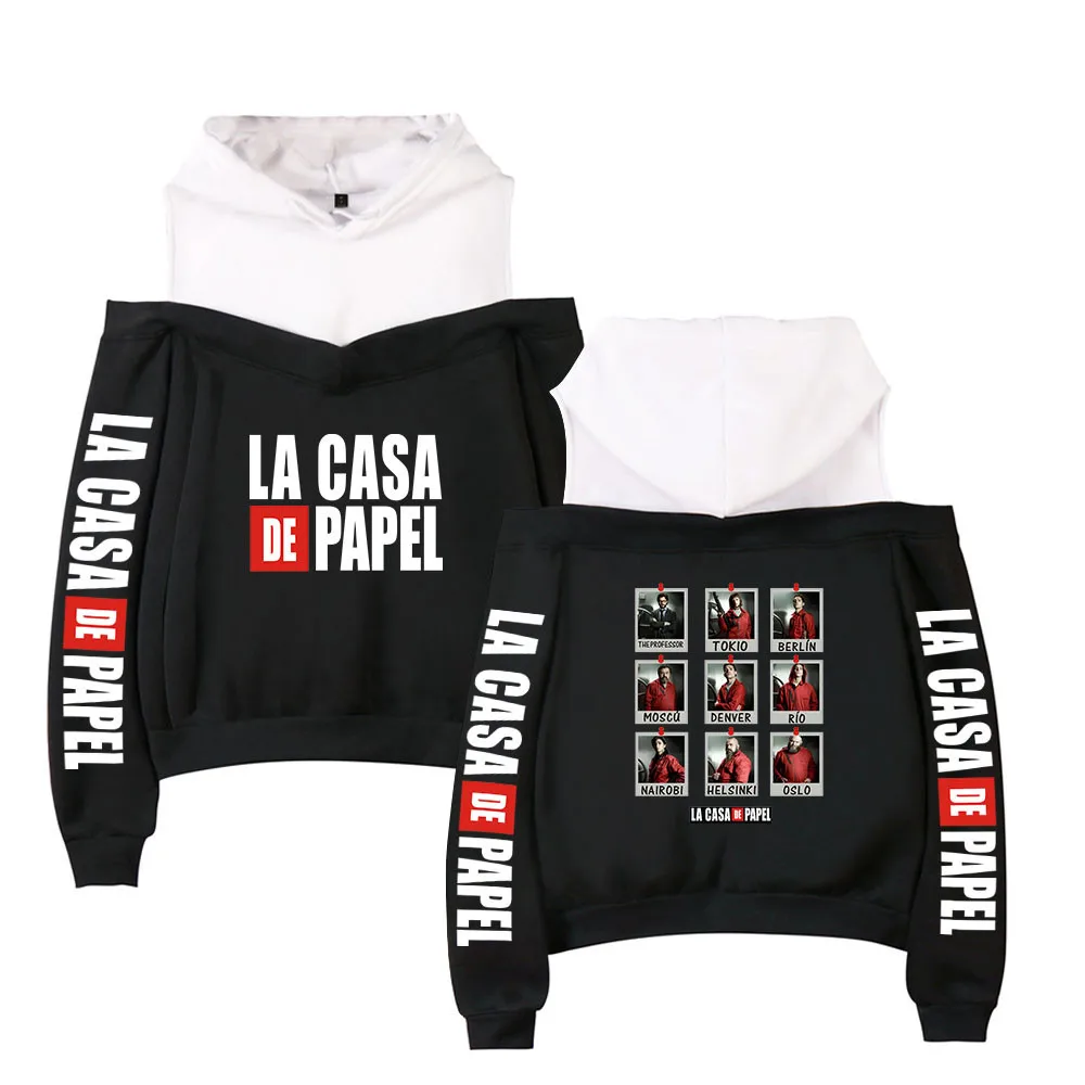 

Fashion Cute Money Heist House of Paper La Casa De Papel Hoodie Long Sleeve Off Shoulder Pullover Hooded Sweatshirts Women Tops