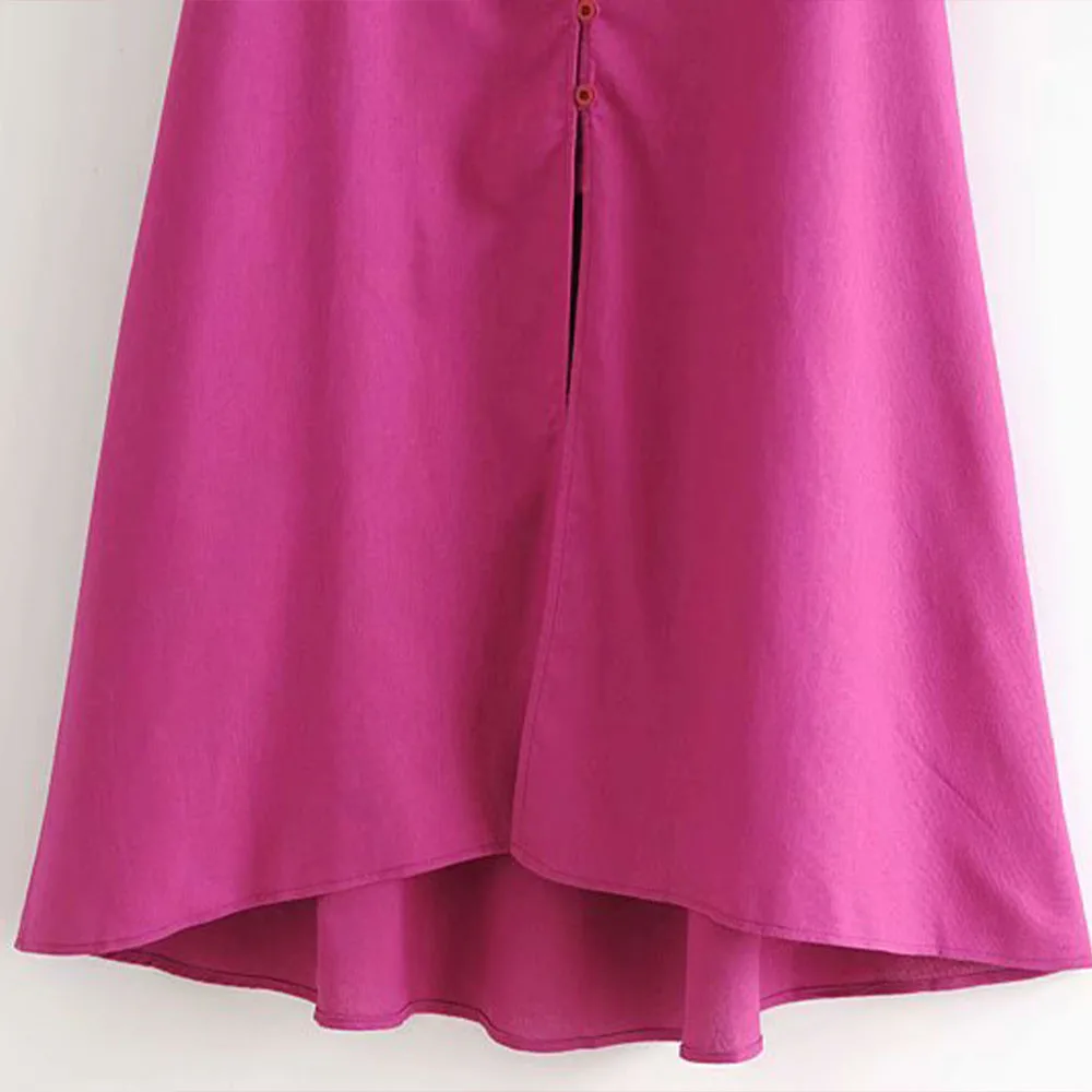 

2021 spring new women's solid color breasted square neck midi dress puff sleeve elegant temperament midi dress