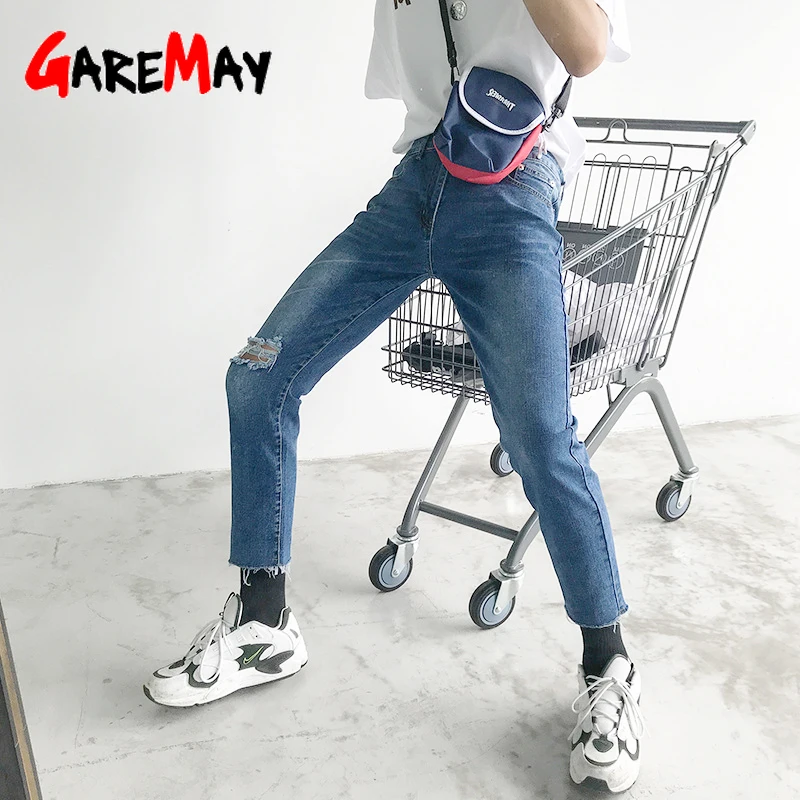 GareMay jeans woman ripped for women blue loose vintage female fashion new style womens pants casual | Женская одежда
