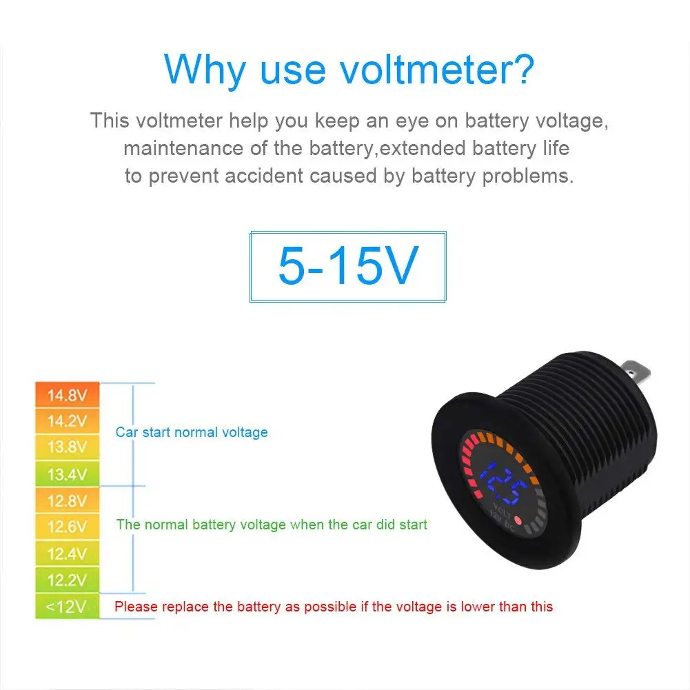 DIY Waterproof 12V DC Voltmeter Color LED Digital Display Scale Gauge Battery Tester for Marine Car Motorcycle Truck Boat RV | Автомобили