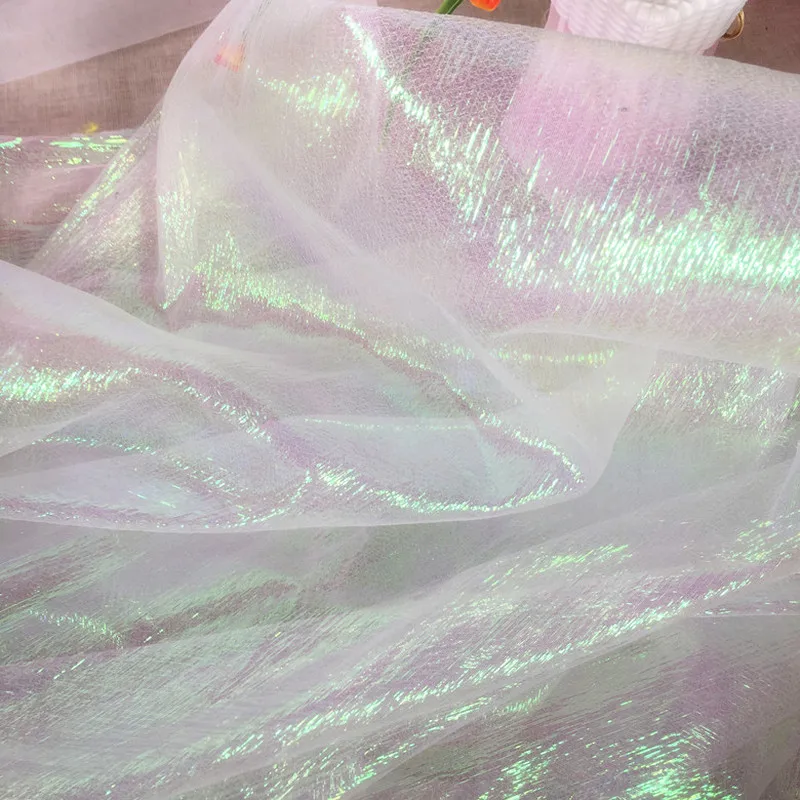 GLace 3Y/лот красочный лазер Розовый Блестящий сетчатый стрейч ткань для платья