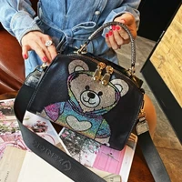 brand designer cute bags for women shoulder ita bag boston rhinestone colorful bear print handbag tote fashionable purses