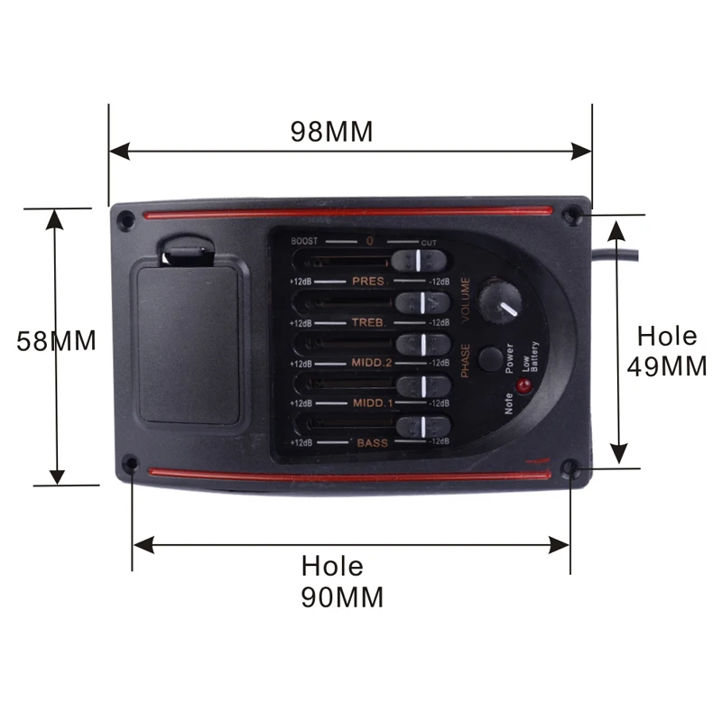 

Plastic 5-Band Tone Controls EQ Equalizer Tuner Piezo Pickup Acoustic Guitar Pre-wired Preamp Guitar Parts Accessories
