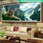 Алмазная 5D живопись сделай сам, полноразмерная картина большого размера с мотивом леса, с изображением водопада, пейзажа, тигров, домашний декор