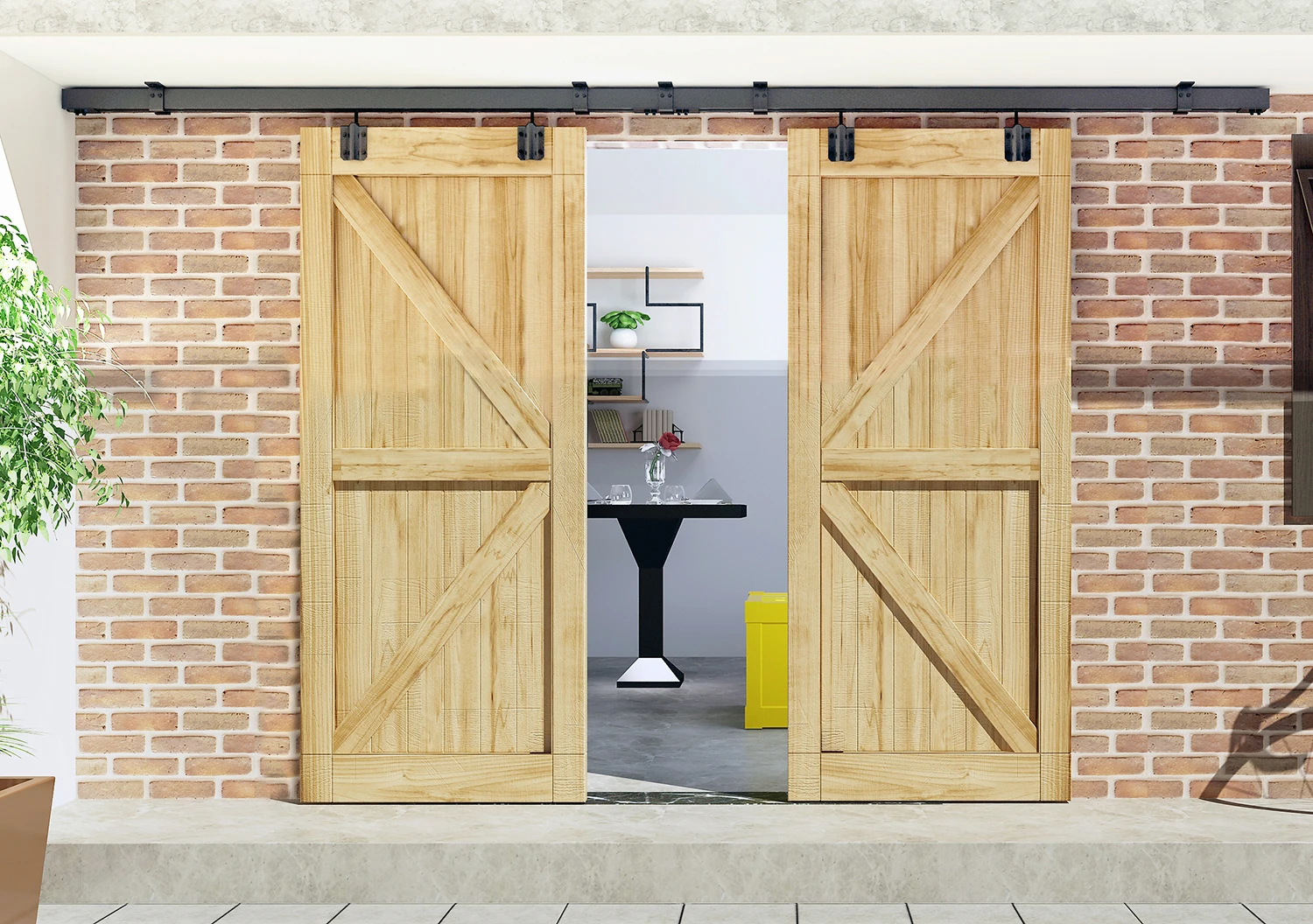 

DIYHD Double Sliding Barn Door Hardware Ceiling Mount Bracket Box Track Black Kit for Exterior Door