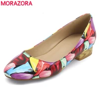 morazora size 34 45 new low heels women pumps round toe mixed colors printed spring summer ladies shoes party dress shoes