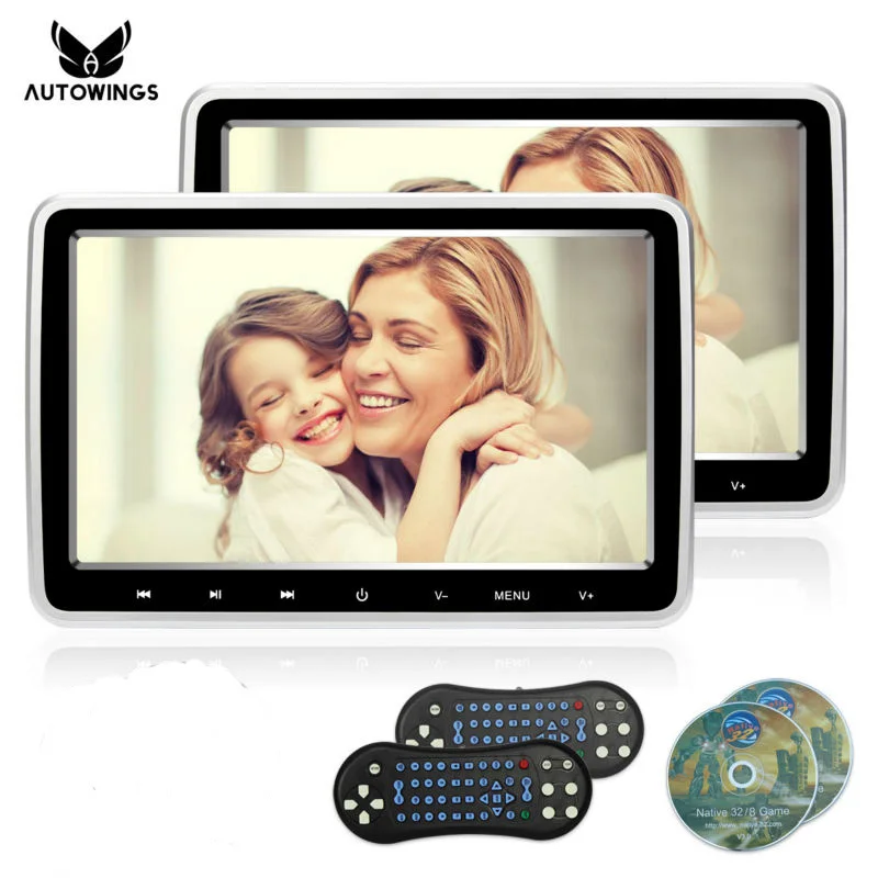 'Autowings'' 2x10," 1024*600 Автомобильный подголовник dvd-плеер USB/SD/HDMI/FM/игровой TFT lcd сенсорная кнопка беспроводные наушники - Цвет: Silver