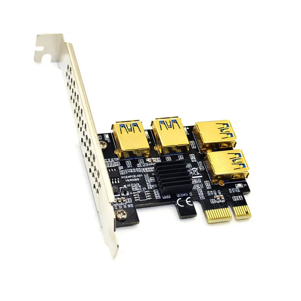 

Riser USB 3.0 PCI-E Express 1x to 16x Riser Card Adapter PCIE 1 to 4 Slot PCIe Port Multiplier Card for BTC Bitcoin Miner Mining