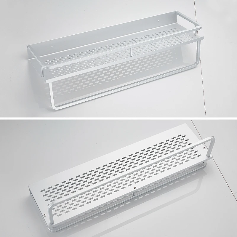 

Kitchen Shelf Storage Rack Seasoning Aluminum Kitchen Rack Organizer with Towel Bar Wall Mounted Spice Rack Bathroom Shelf Black