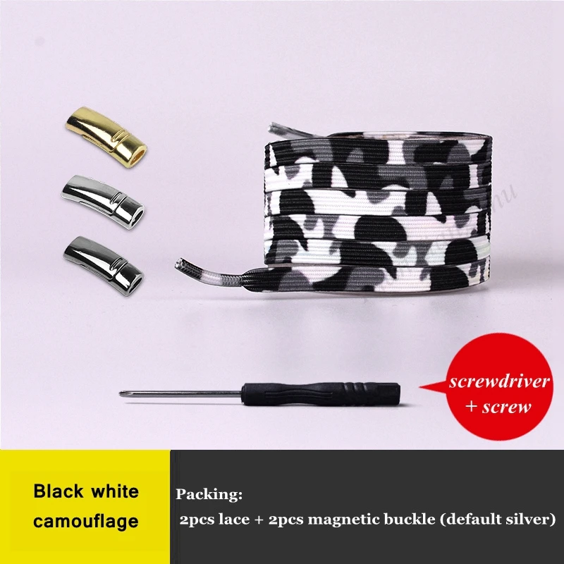 B-white camouflage 1 пара, плоские шнурки с металлической магнитной пряжкой, эластичные шнурки без завязок, шнурки для обуви для детей и взрослых, кроссовки унисекс, шнурки, шнурки для быстрой носки - Color: B-white camouflage