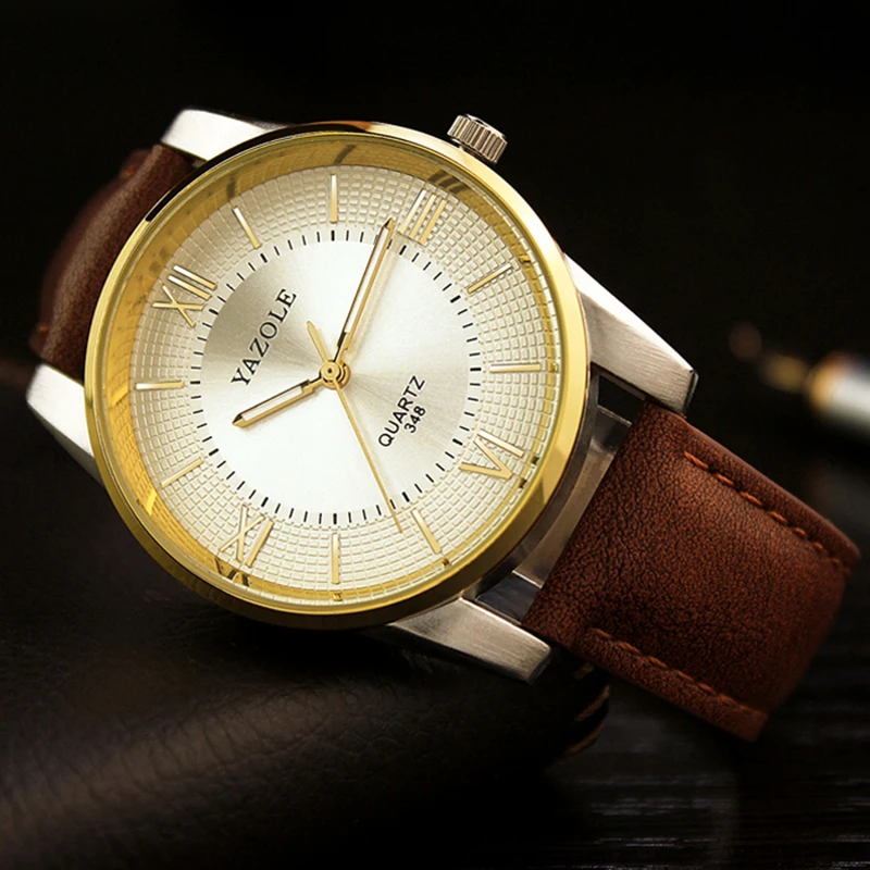 Часы Yazole Мужские кварцевые спортивные деловые с кожаным ремешком отображением