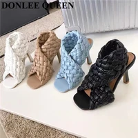 fashion brand weave sandals women comfortable soft high heels 9cm mule 2021 spring shoes casual gladiator sandal for party mujer