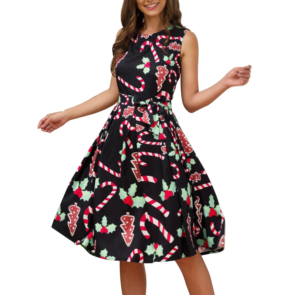 Рождественская Леди Снежинка Санта Клаус печати О образным вырезом без рукавов