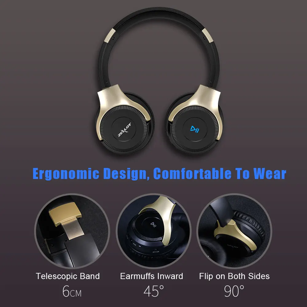 unitop zealot b26t bluetooth headphones stereo earphones display music headset tf support sd card with mic for xiaomi huawei free global shipping