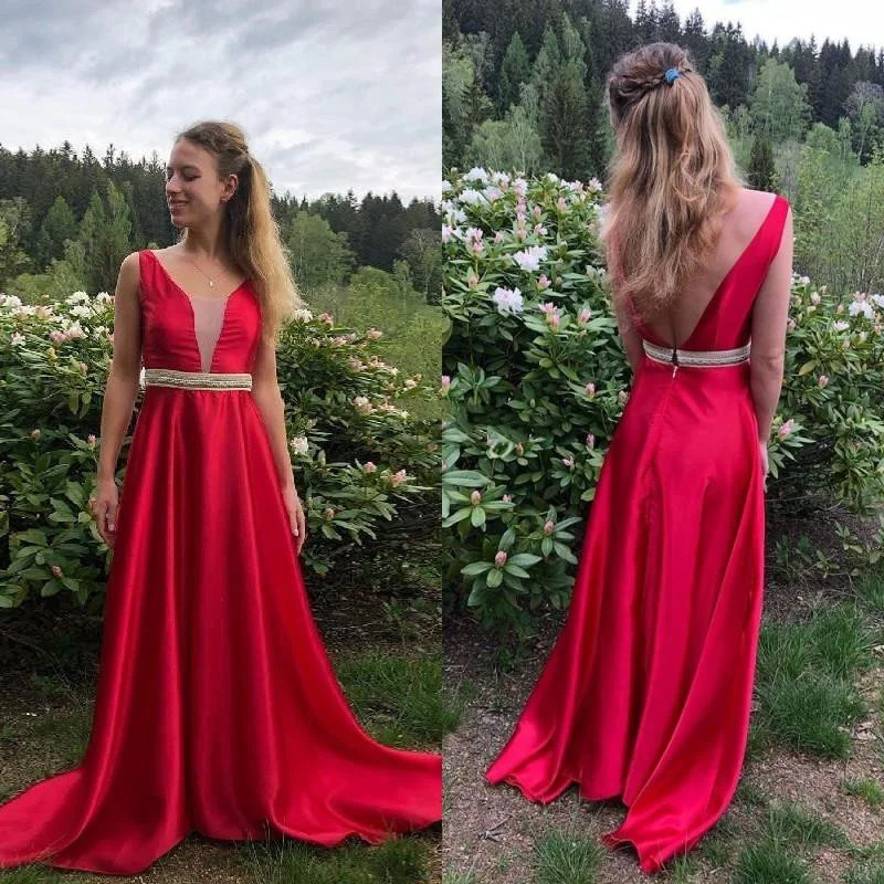 

2021 Prom Dresses Beaded Sash Backless Sleeveless A-Line Simple Formal Evening Graduation Party Gowns Customized Robe De Soriee