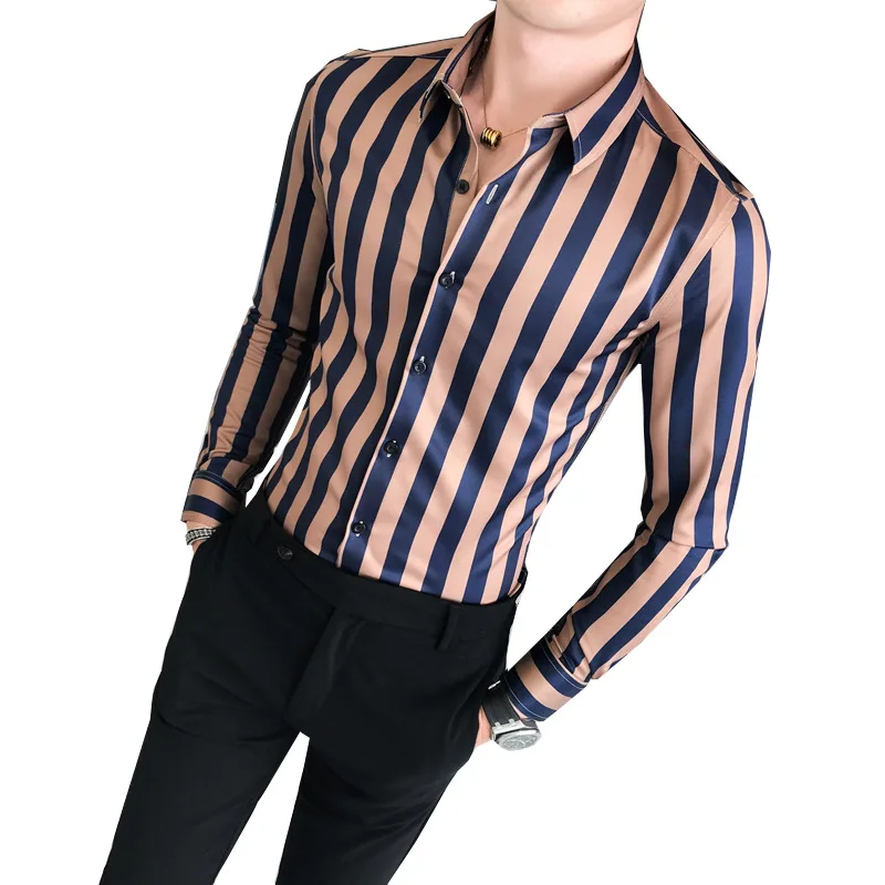 

Men Clothing 2021 Fall Men's Slim Long Sleeve Shirt Men's Fashion Business Casual Striped Teen Top Cardigan Camisas Para Hombre