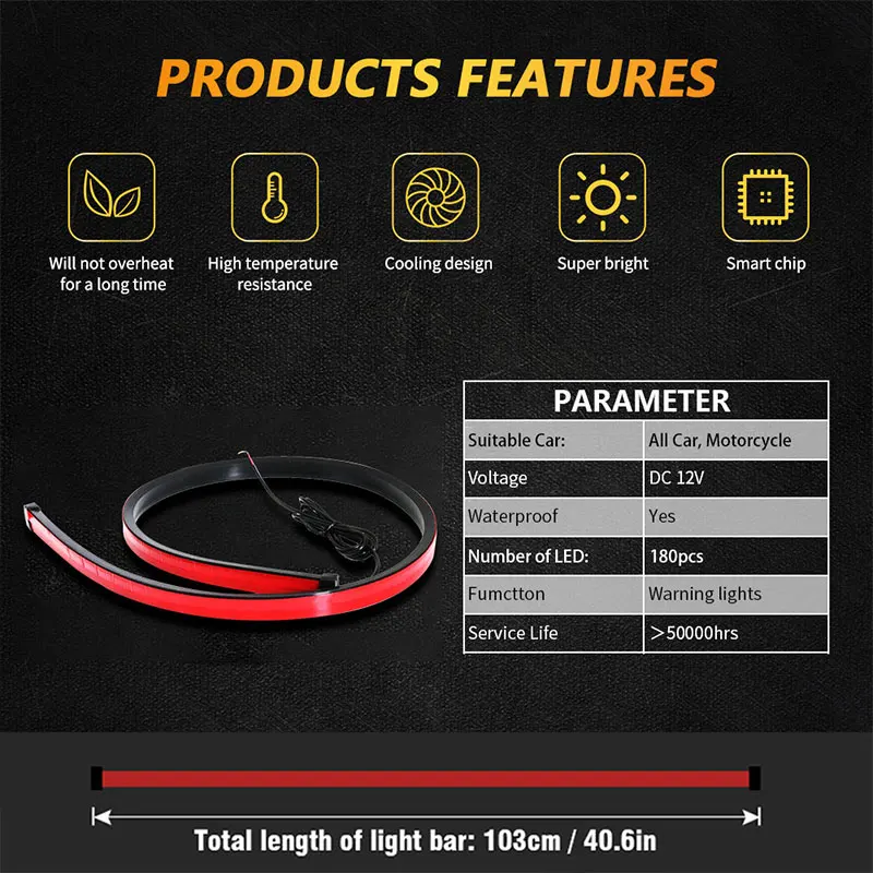 Гибкая светодиодная лента 90 см сигнасветильник лампа для безопасного вождения