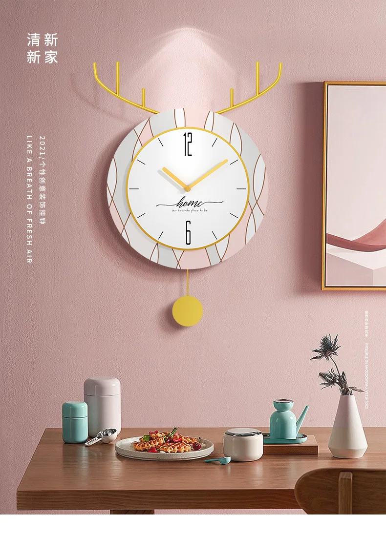 

Minimalist Unique Wall Clock Nordic Design Gold Unique Wall Clock Deer Modern Pendulum Horloge Murale Home Decoration EI50WC