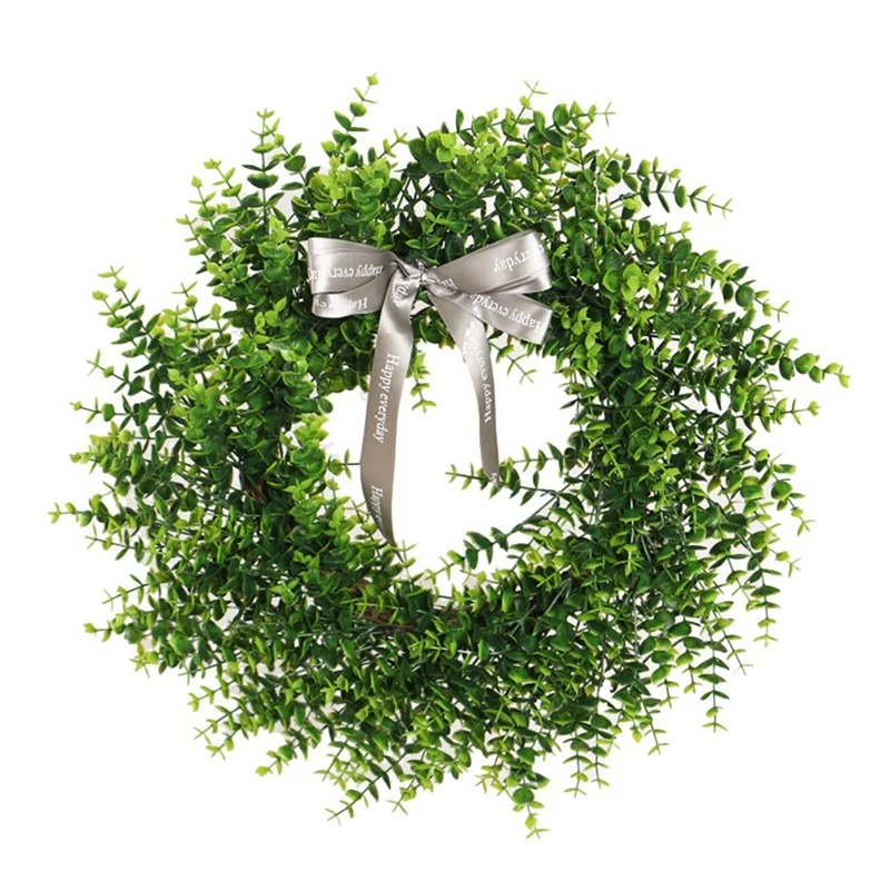 

Artificial Eucalyptus Wreath, 20" Fake Green Leaves Wreath For Home Front Door Hanging Wall Window Wedding Party Decor