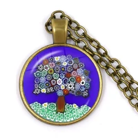 tree of life pendant necklace murano millefiori 25mm glass cabochon necklace jewelry for women men gift wholesale