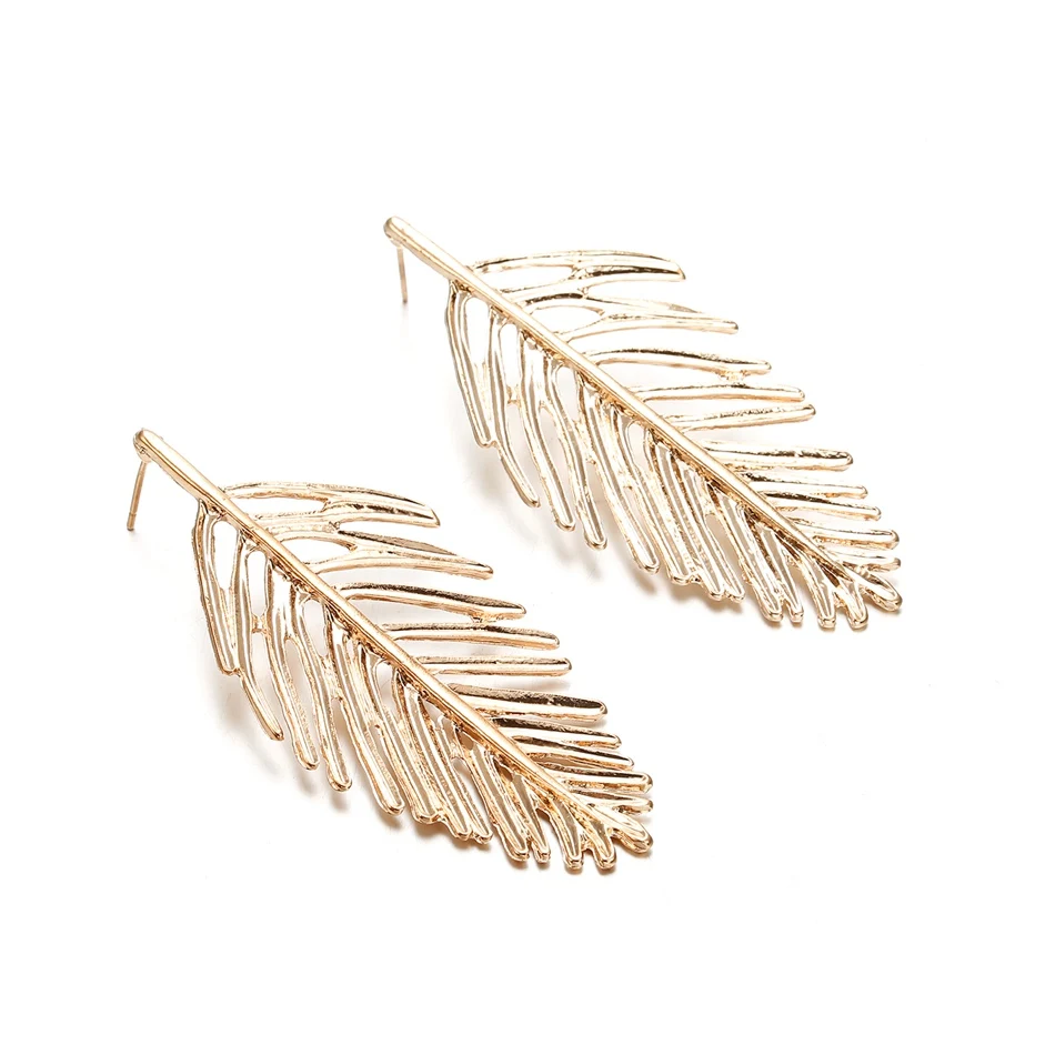Женские модные серьги подвески в Корейском стиле золотистые длинные с листом