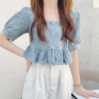 short sleeved shirt female summer korean style square neck puff sleeve shirt new french niche design short top