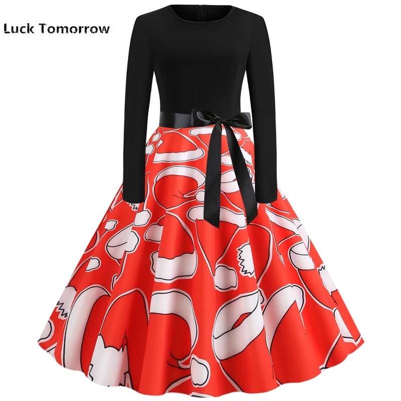 Женское праздничное платье большого размера 2020 красное рождественское с принтом