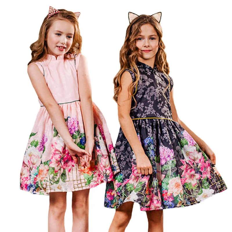 Summer Girls Dress Flower Print Chinese Style Kids Princess Dresses For Cotton Children Party 4-14 Years | Детская одежда и обувь