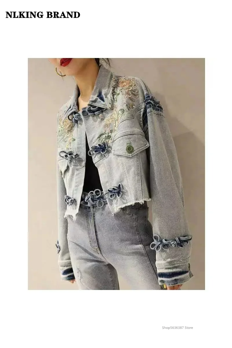

Embroidered French Denim Jacket Female 2021 Spring New Style BF Loose Denim Clothes Hip-hop Style Flower Embroidery Short Trend