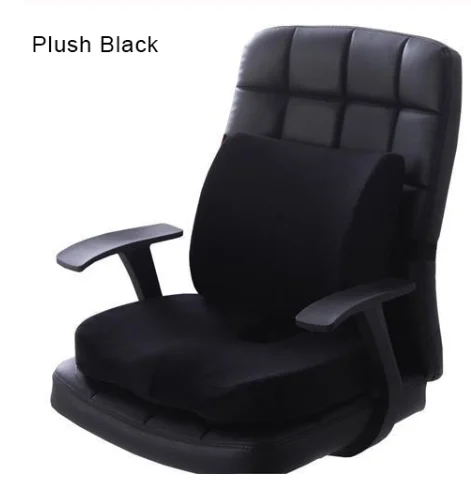 Plush Black 2 в 1 бамбуковое волокно с эффектом памяти, подушка для сиденья, Подушка для спины, медленный отскок, поддержка талии, набор для дома, офиса, забота о здоровье, Подушка для стула - Цвет: Plush Black