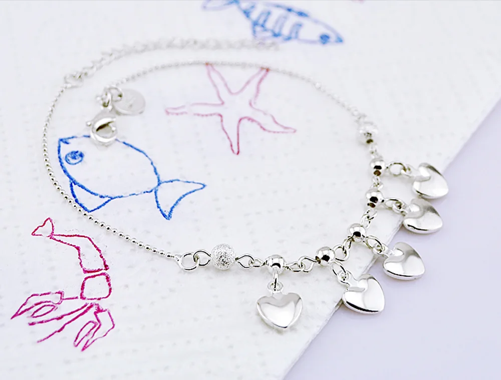 Женский ножной браслет с сердечком из стерлингового серебра 925 пробы модные