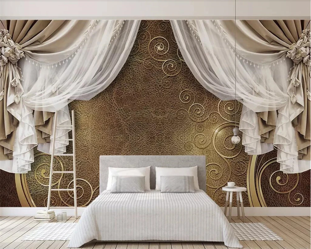 

3DBEIBEHANG Custom wallpaper 3d stereo European curtain lace TV background wall living room bedroom decoration wallpaper mural