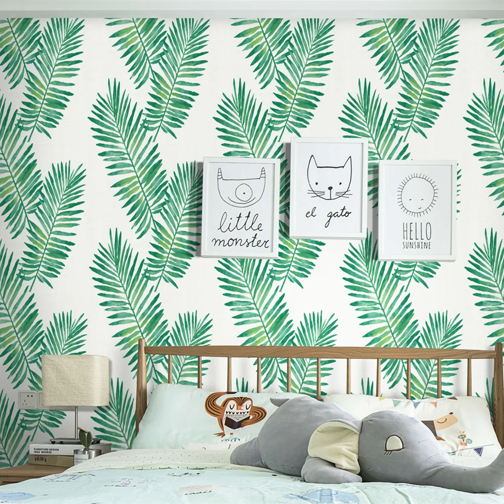 

Vinyl Self Adhesive Contact Paper Tropical Palm Peel and Stick Wallpaper Removable Green White walpaper For Kidroom Home Decor