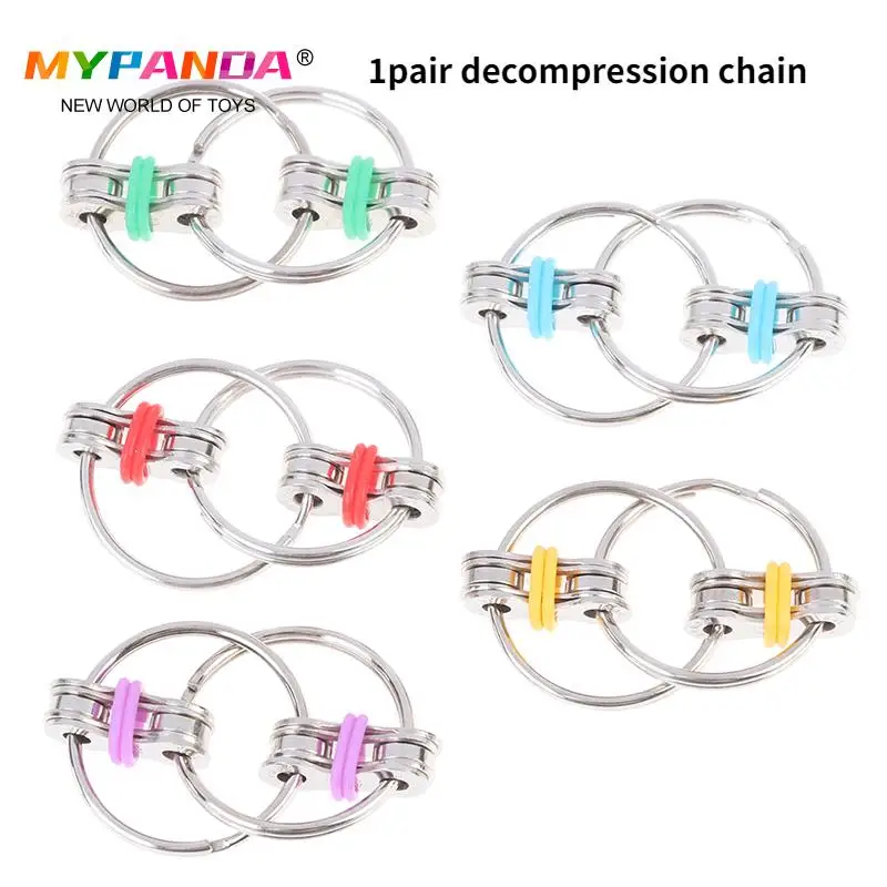 

1pair Decompression Chain Fidget Hand Spinner Finger Toys Metal Vent Toy Bike Chain Keychain Key Ring Fidget Boring Gifts