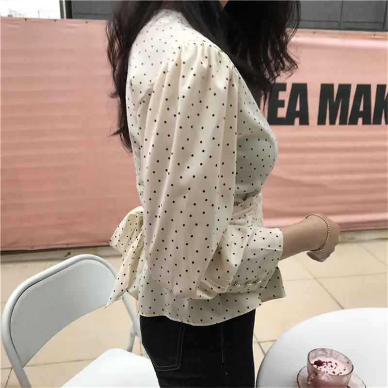 Hzirip Новый бежевый горошек Высокая уличная свободная талия Контролируемая