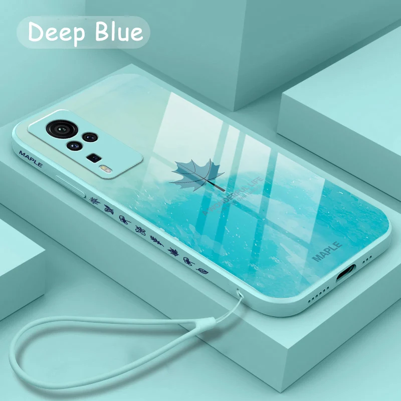 straight edge liquid watercolor maple leaf glass phone case for oppo reno 6 5 pro a95 a93 a72 for vivo x60 x50 x30 pro x27 y73s free global shipping