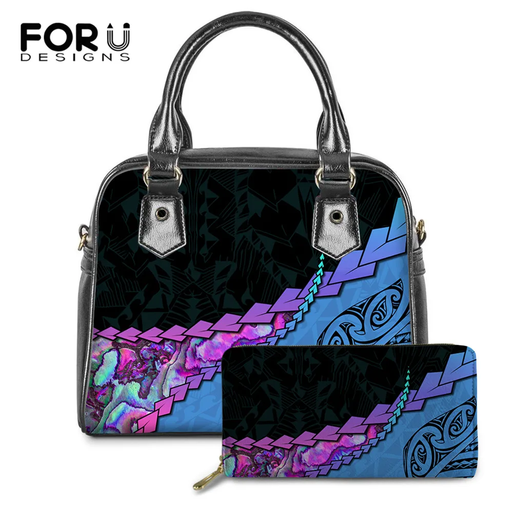 

FORUDESIGNS Hot Sales Luxury Women Shoulder And Purse Set Hawaii Polynesian Samoan Tribal Prining Female Pu Leather Handbag Sac